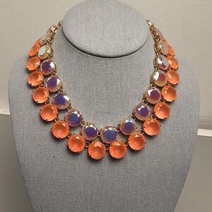 [J. Crew] Layered Statement Necklace Aurora Borealis Iridescent & Orange Stones